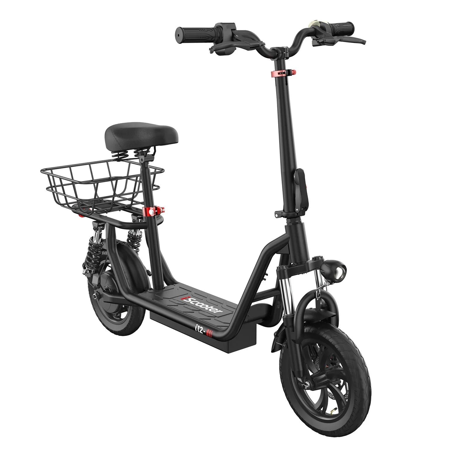 iscooter-i12-electric-scooter-with-seat-and-carry-basket-pogo-cycles-1.jpg iScooter i12 Electric Scooter With Seat & Carry Basket - Image 1